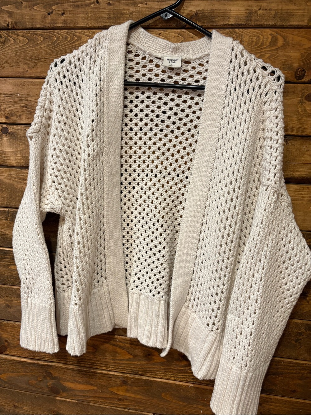 Abercrombie and Fitch Open-Knit Cream Crochet Cotton Women's Cardigan Sweater L